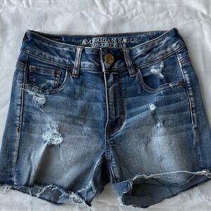 American Eagle Outfitters Frayed Distressed Denim Shorts - Blue